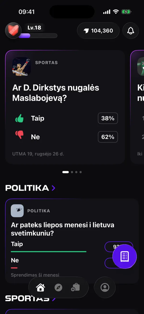 Arbus programėlės pagrindinis ekranas su rinkų sąrašu